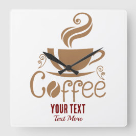 Relógio Quadrado Design Amante de Café – Gráfico Minimalista de Xíc