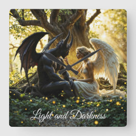 Relógio Quadrado Design brilhante sobrenatural Angel Demon