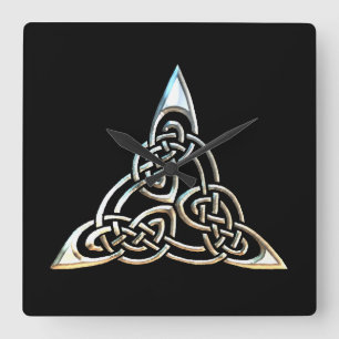 Relógio Quadrado Design celta do nó das espirais pretas de prata d