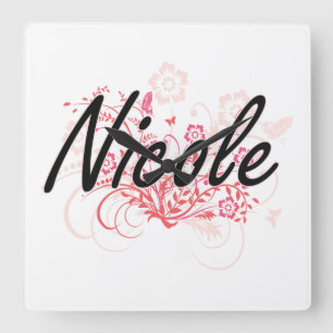 Relógio Quadrado Design conhecido artístico de Nicole com flores