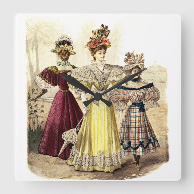 Relógio Quadrado Design das Damas Vitorianas Vintage (Frente)
