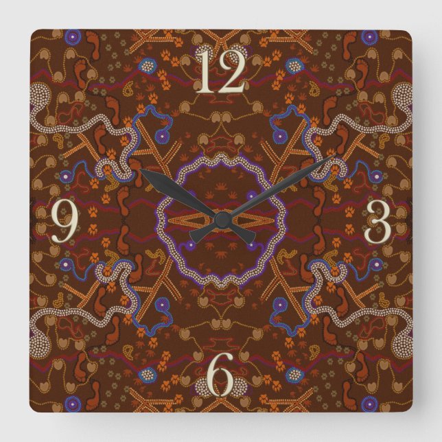 Relógio Quadrado Design de Arte ao estilo australiano Walkabout (Frente)