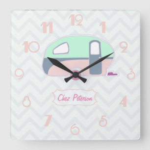 Relógio Quadrado Design de Caravana Retro Personalizada Vintage