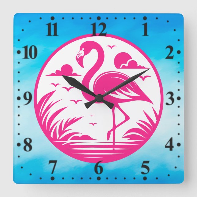 Relógio Quadrado Design de Círculo de Verão Flamingo Rosa-68730 (Frente)