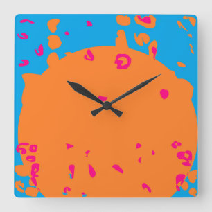 Relógio Quadrado Design de cor azul-bebê e laranja-claro
