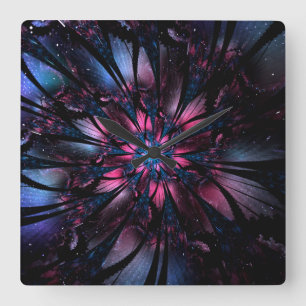 Relógio Quadrado design de flor fractal abstrato.