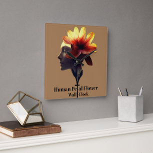 Relógio Quadrado Design de Flor Petal Humana Criada Exclusivamente