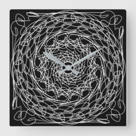 Relógio Quadrado Design de mandala preto e branco
