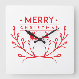 Relógio Quadrado Design de Natal com renas