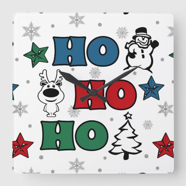 Relógio Quadrado Design de Natal Ho-Ho (Frente)