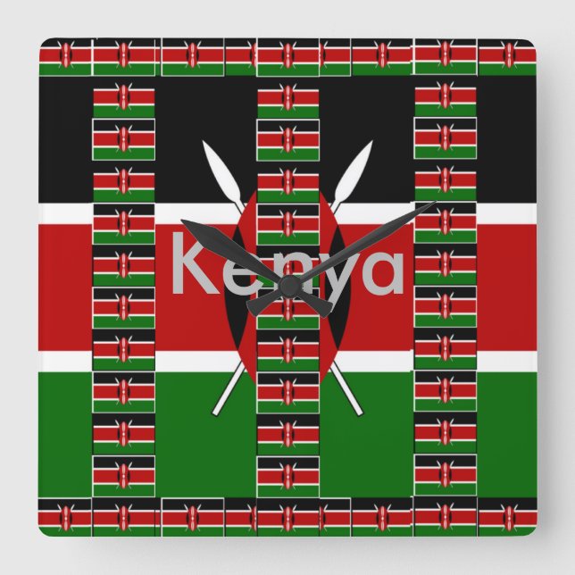 Relógio Quadrado Design de Padrão de Arte Verde Preto (Frente)