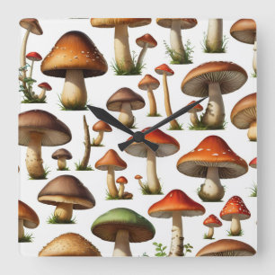Relógio Quadrado Design de Padrão de Coleta de Cogumelos