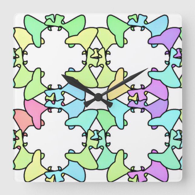 Relógio Quadrado Design de Pastel (Frente)