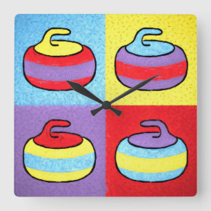 Relógio Quadrado Design de Pedra de Curling Pop Art Rocks