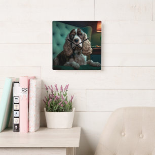 Relógio Quadrado Design de retrato clássico de Cocker Spaniel elega
