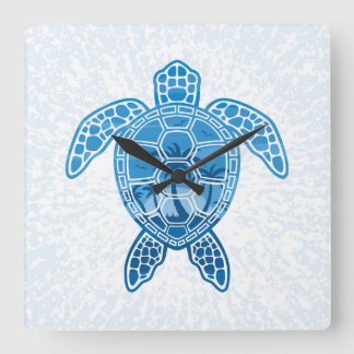 Relógio Quadrado Design de Tartaruga do Mar das Ilhas Tropicais em
