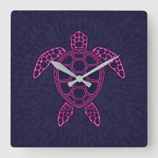 Relógio Quadrado Design de Tartaruga-do-mar Neo-Rosa-Quente