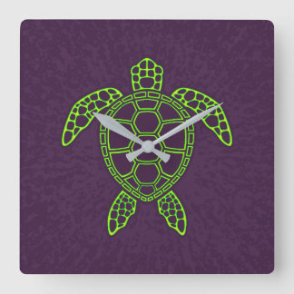Relógio Quadrado Design de Tartaruga Marinha Lava Neon Verde