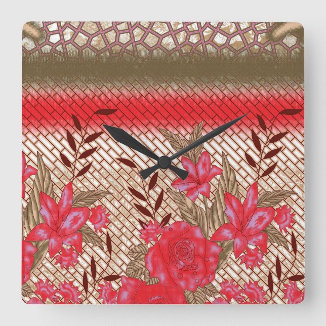 Relógio Quadrado Design de tecido de intricato com padrões florais (Frente)