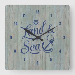 Relógio Quadrado Design de texto âncora náutica azul marinho Terra