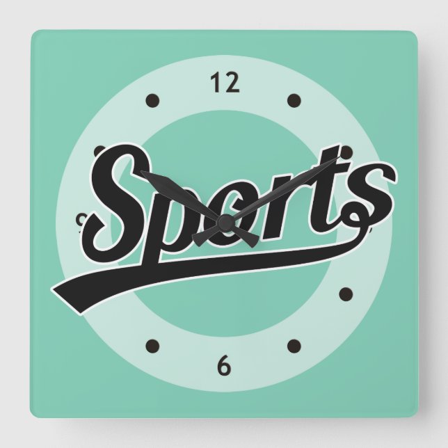 Relógio Quadrado Design de texto: ESPORTE preto + seu próprio texto (Frente)