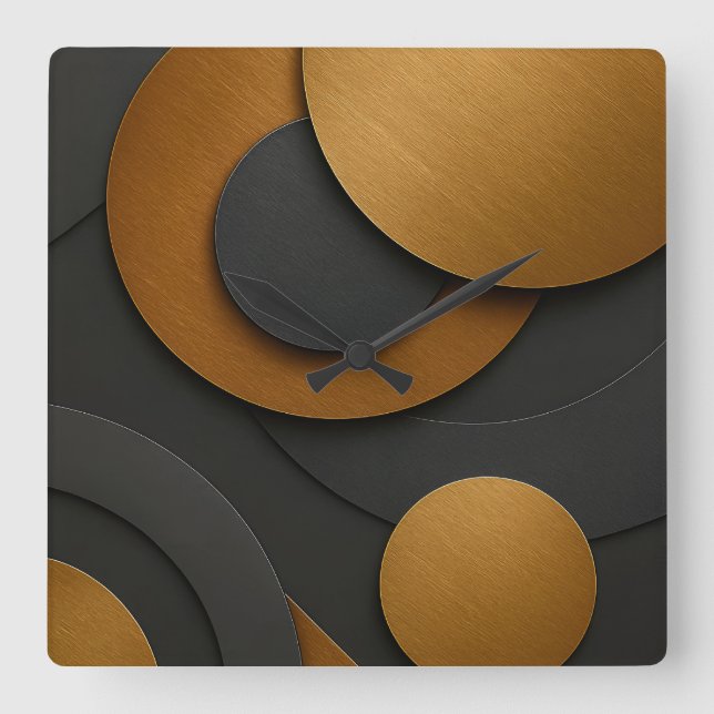 Relógio Quadrado Design do abstrato geométrico e preto de luxo e Do (Frente)