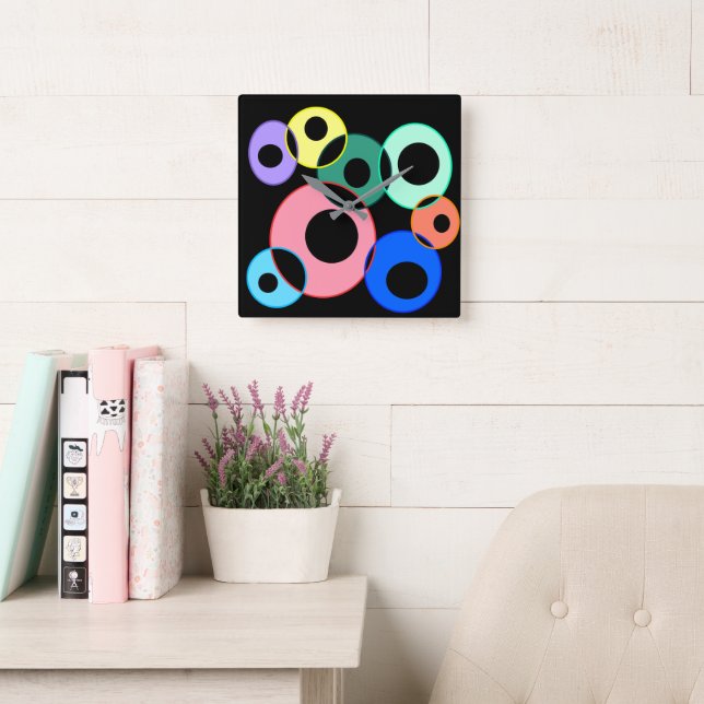 Relógio Quadrado Design do Rainbow Billiard Balls (Sala de leitura)