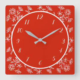 Relógio Quadrado Design Floral Branco bonito Decorativo