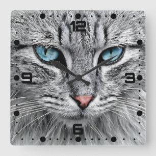 Relógio Quadrado Design Fractal do rosto de gato