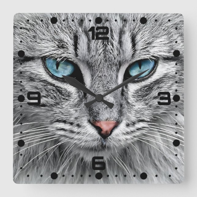 Relógio Quadrado Design Fractal do rosto de gato (Frente)