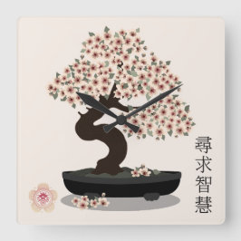 Relógio Quadrado design gráfico de árvore de floração de bonsai flo