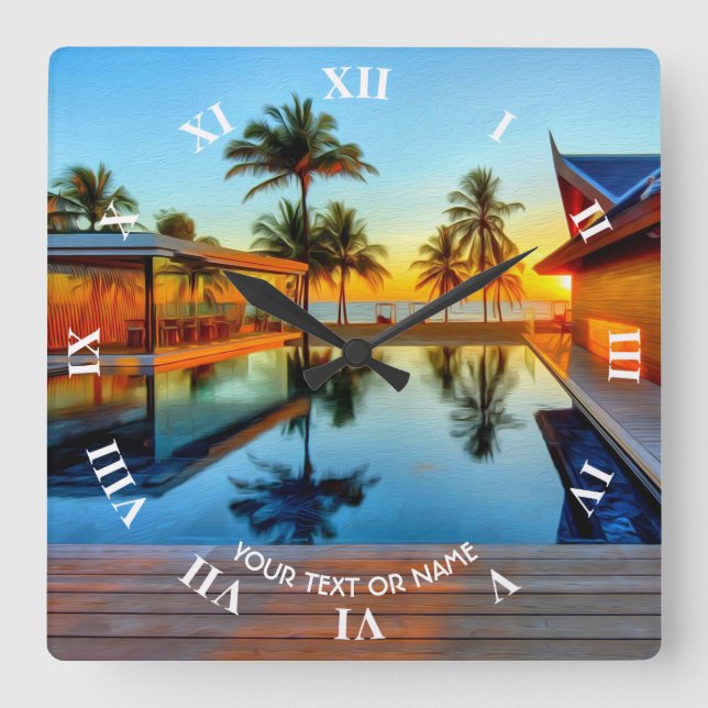 Relógio Quadrado Design Personalizado Com Seu Próprio Texto E Sua F (Frente)