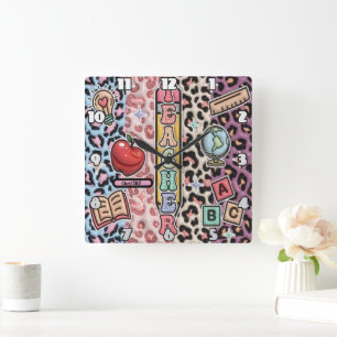 Relógio Quadrado Design Safari de Aprendizado Selvagem do Professor