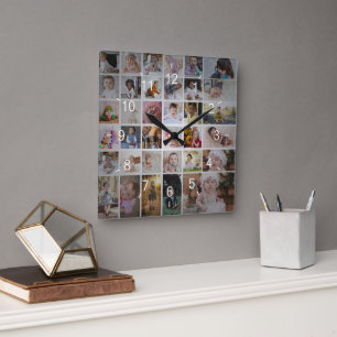 Relógio Quadrado Design Sua Própria Colagem de Fotos 35