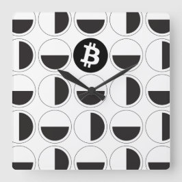 Relógio Quadrado Designer de Bitmoeda Preto e Branco