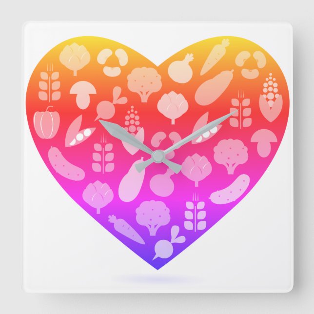 Relógio Quadrado Designers originais Relógios com vegetais cor-de-r (Frente)