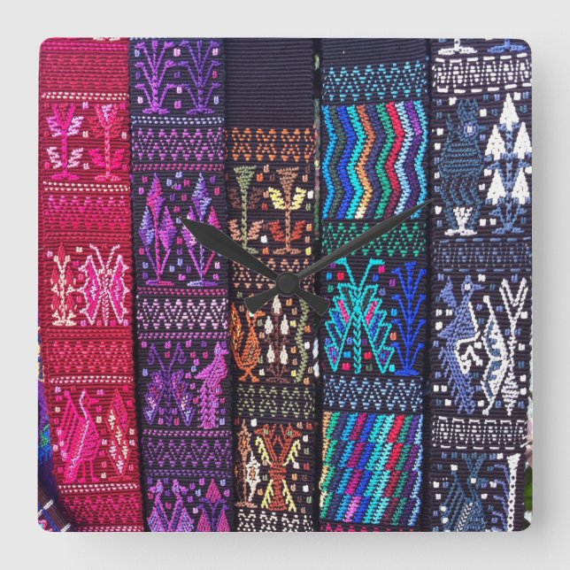 Relógio Quadrado Designs têxteis da Guatemala (Frente)