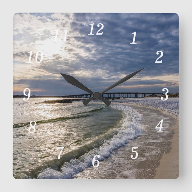 Relógio Quadrado Destin Florida Evening Waves Wall Clock (Frente)
