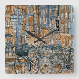 Relógio Quadrado Destinos  Visualização Nova Iorque de Aquarela