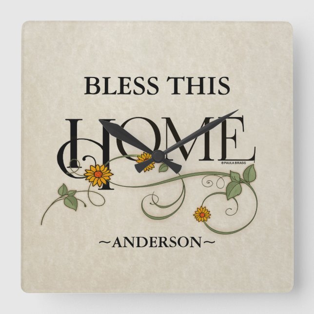 Relógio Quadrado Deus abençoe Nossa Casa: Personalizado (Frente)