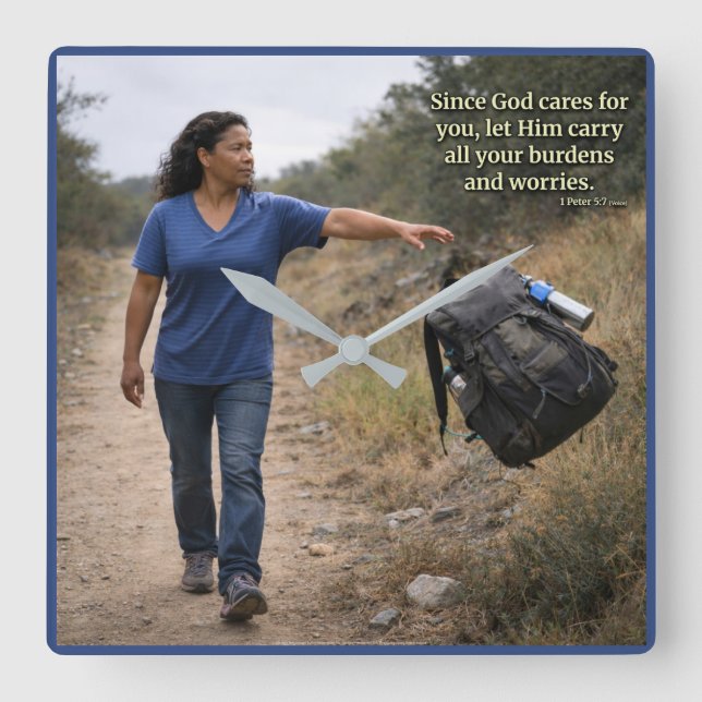 Relógio Quadrado Deus cuida de você (Frente)