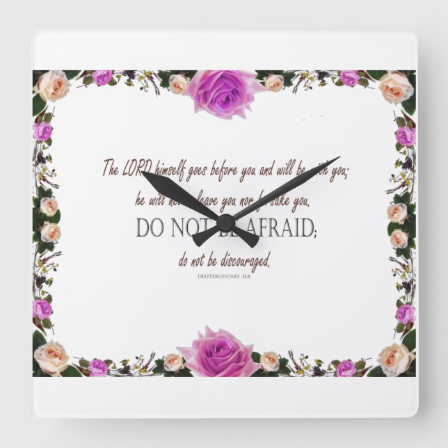 Relógio Quadrado Deuteronomia 31, Não Tenha Medo, (Frente)