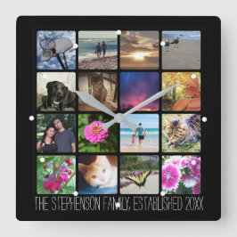 Relógio Quadrado Dezesseis cantos arredondados Colagem de fotos ou 