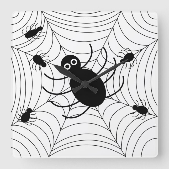 Relógio Quadrado Dia das Bruxas de Aranha Negra (Frente)