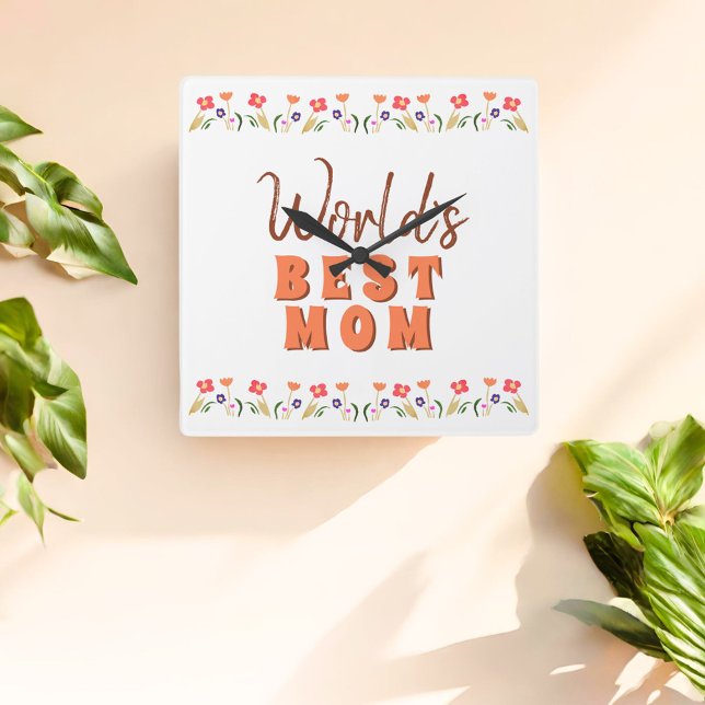 Relógio Quadrado Dia das Mães Flores Florais do Mundo (Criador carregado)