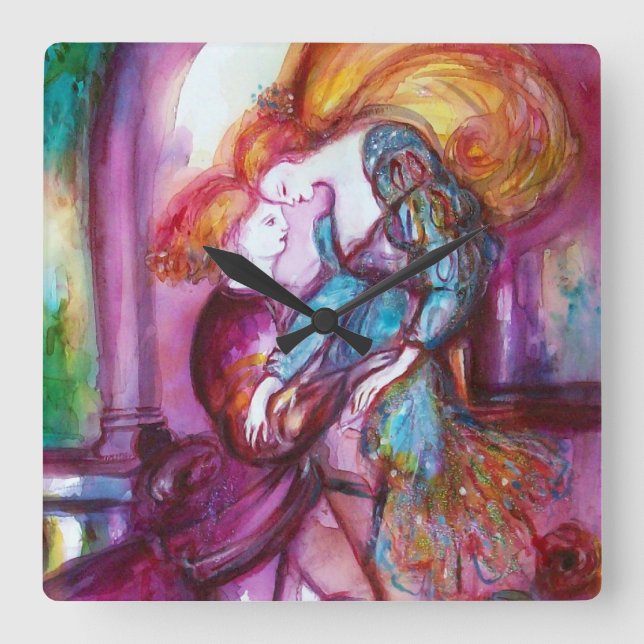 Relógio Quadrado Dia dos Namorados Românticos de ROMEO E JULIETA (Frente)