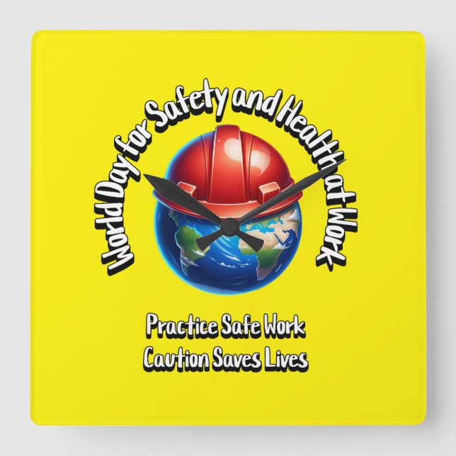 Relógio Quadrado Dia Mundial da Segurança e da Saúde no Trabalho (Frente)