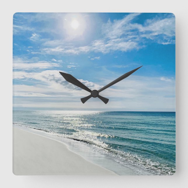 Relógio Quadrado Dia Perfeito da Praia Meu Lugar Feliz Tropical Cos (Frente)