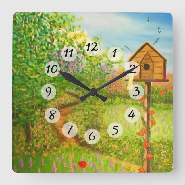 Relógio Quadrado Dia primavera (Frente)