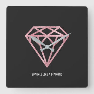 Relógio Quadrado Diamante Dourado cor-de-rosa